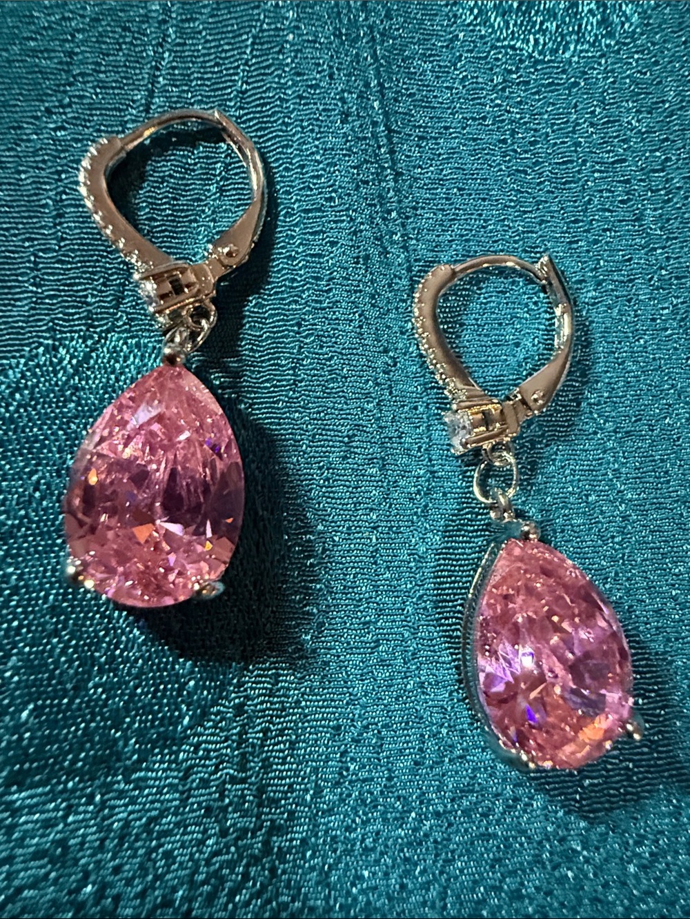 Pink Teardrop CZ Dangle Earrings - Women's Jewelry